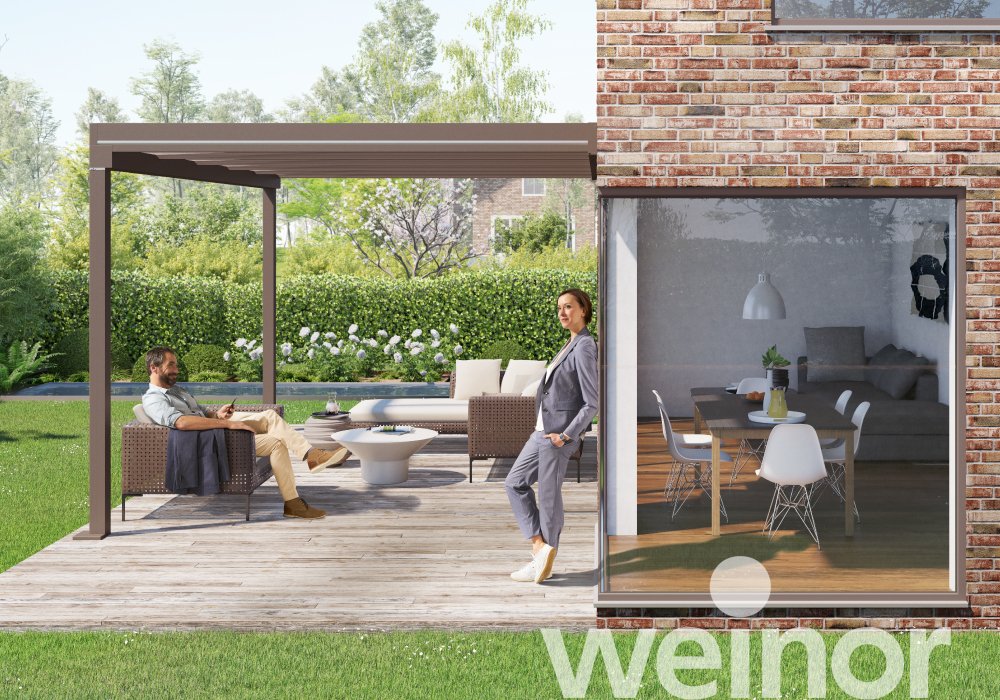 Terrasoverkapping van glas weinor Terrazza Pure met sierlijsten
