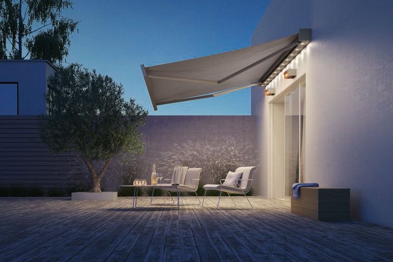représentation d'une terrasse avec une toit de terrasse aux contours modernes et un éclairage doux, dans une ambiance nocturne. représentation d'une terrasse avec une toit de terrasse aux contours modernes et un éclairage doux, dans une ambiance nocturne.