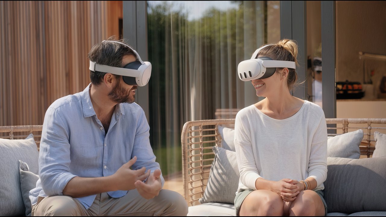 Paar erlebt Terrasse mit VR-Brillen