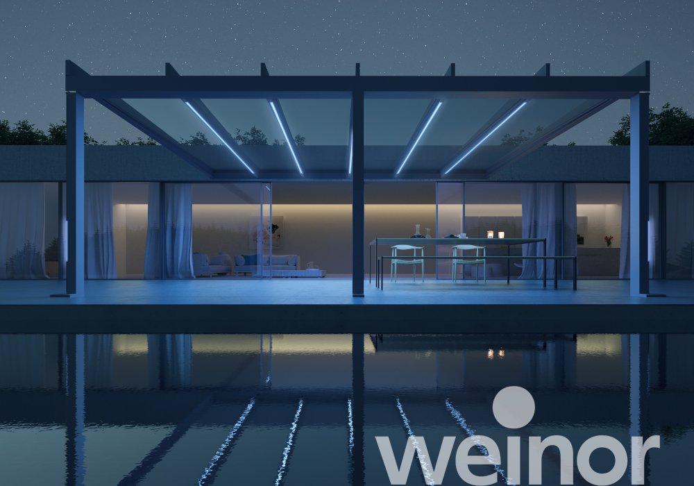 Terrasoverkapping van glas weinor Terrazza Pure met kleur-ledverlichting