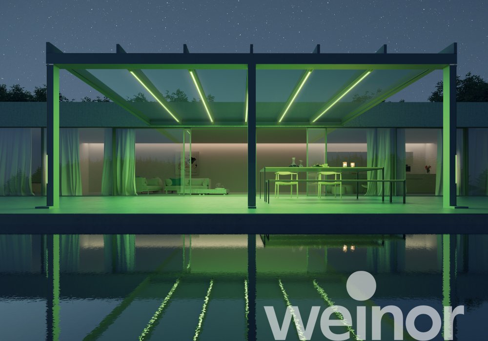 Terrasoverkapping van glas weinor Terrazza Pure met kleur-ledverlichting