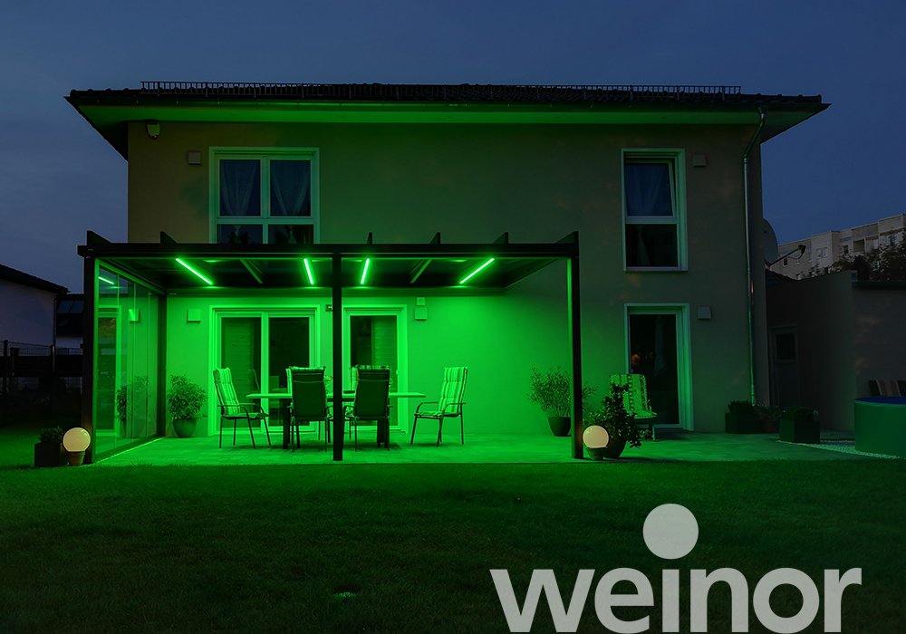 Terrasoverkapping van glas weinor Terrazza Pure met kleur-ledverlichting