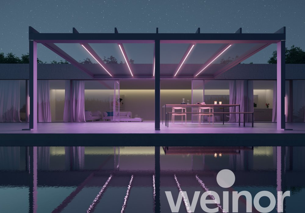 Terrasoverkapping van glas weinor Terrazza Pure met kleur-ledverlichting