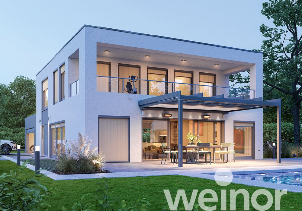 Terrasoverkapping van glas weinor Terrazza Pure met kleur-ledverlichting