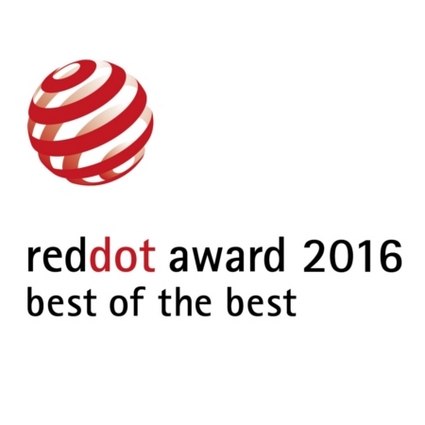 Rot-weißer, geschwungener Katalog mit Schriftzug in Schwarz und Rot.