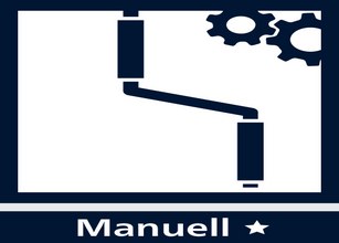 Symbol für manuelle Steuerung mit Zahnrädern. Dunkelblauer Hintergrund. 